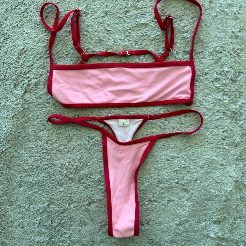 Pink and Red Bikini Set
